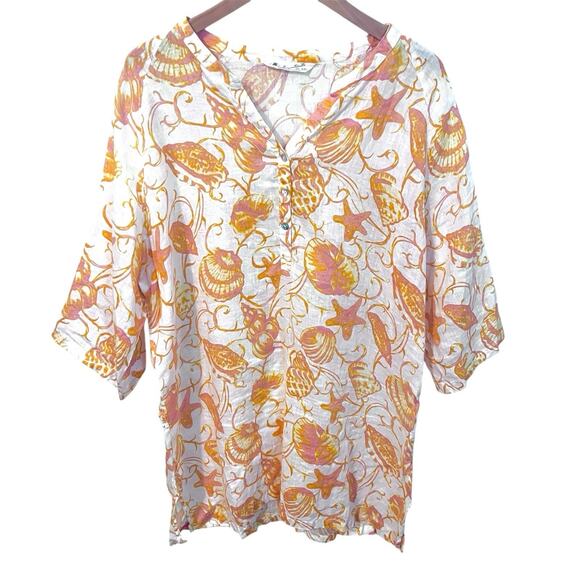 Margaritaville Linen Swim Coverup Tunic Top Women's XXL Orange Pink Ocean Beach - Picture 1 of 7